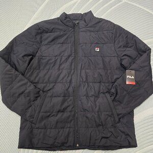 NWT Fila Men's Full Zip Black Lightweight Puffer Jacket in Large